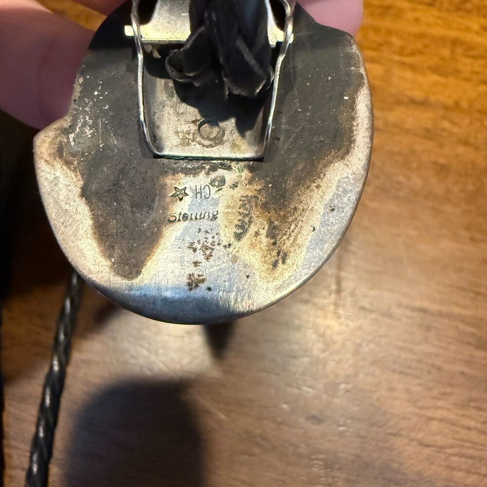 Vintage Sterling Silver Black Stone Bolo Tie - Picture 8 of 9